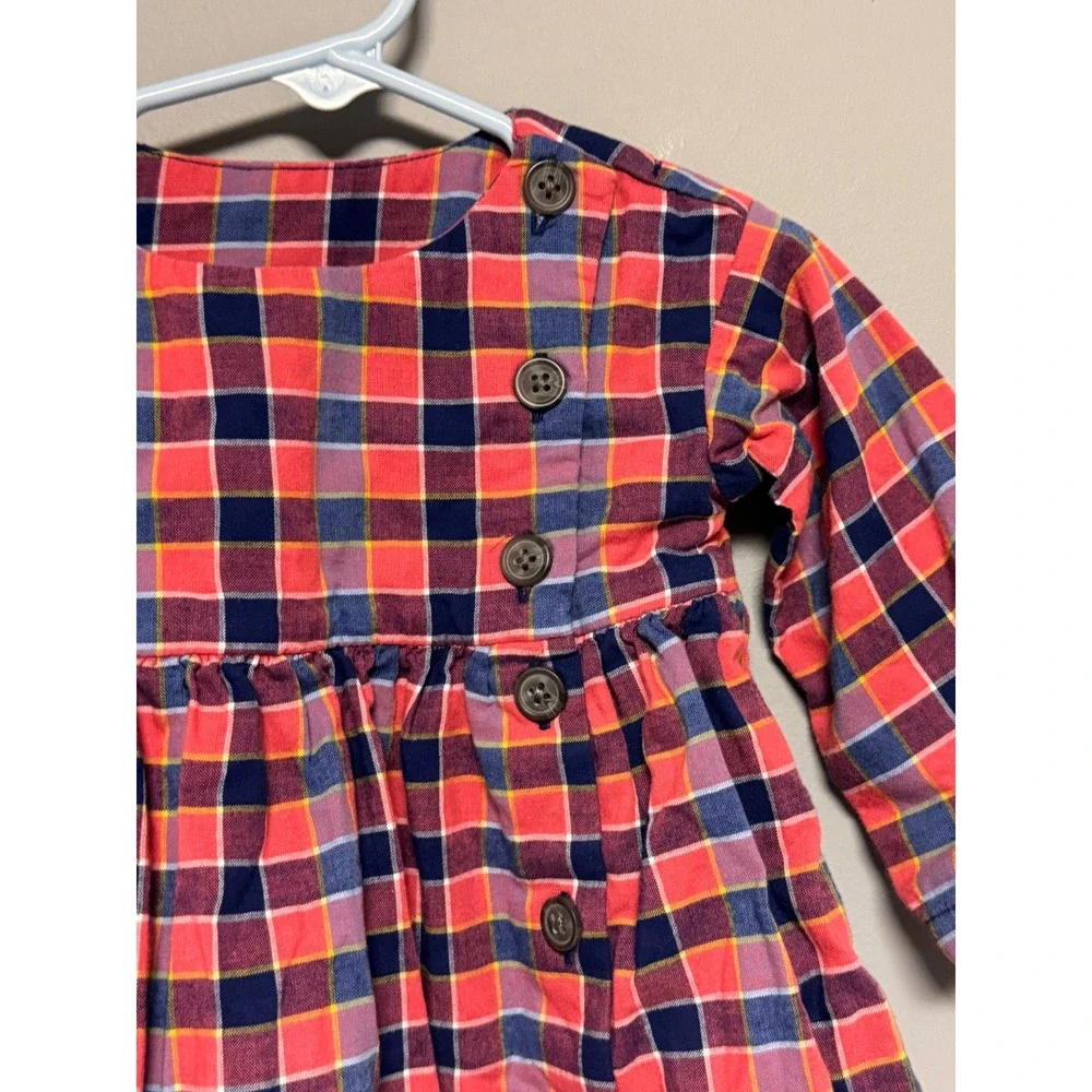 Tea Collection Baby Girls Plaid Long Sleeve Button Front‎ Dress Red Navy 3-6M